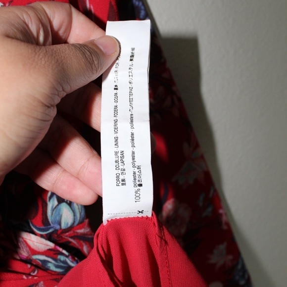 BERSHKA Red Floral Print Wrap Long Sleeve Mini Dress - Size Small - Picture 8 of 8